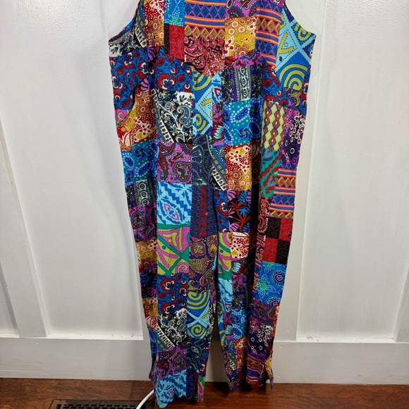 Womens Patchwork Jumpsuit Overalls Boho Festival Multicolored Cotton Blend XXL - Picture 3 of 14